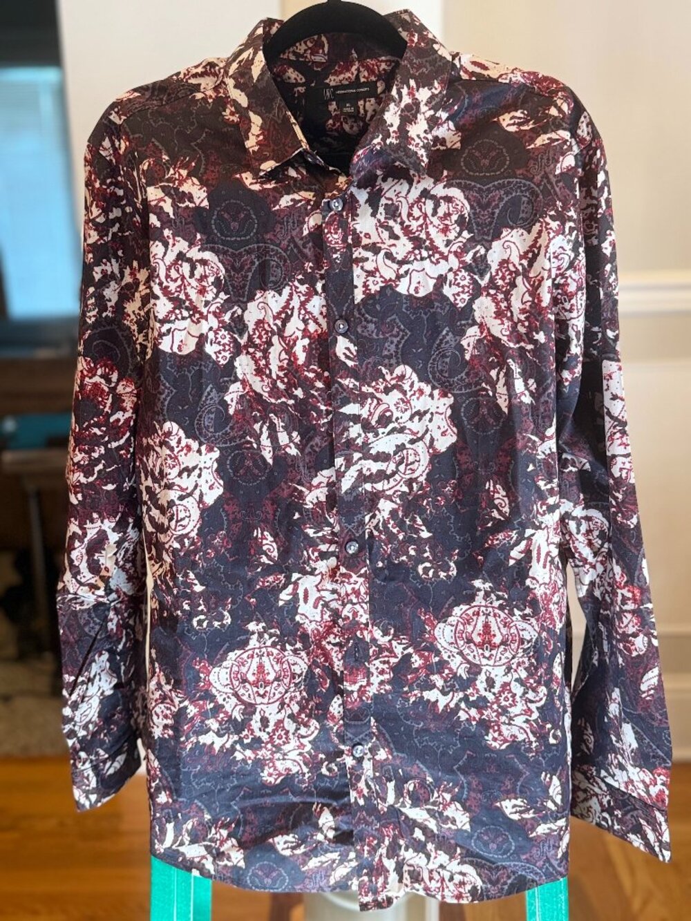 INC Black/Red Floral/Paisley Button Down Dress Shirt Men's XL